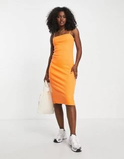 Urban Revivo Bodycon Midi Dress In Orange For Women