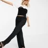Urban Revivo Wide Leg Crinkle Trousers In Black For Women