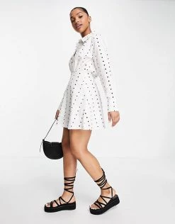 Urban Revivo Shirt Mini Dress In Off White For Women