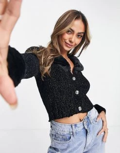 Urban Revivo Faux Fur Trim Knitted Cardigan In Black For Women -Urban Revivo Sales unnamed file 1098