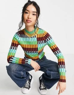 Urban Revivo High Neck Knitted Jumper In Multi For Women