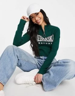 Urban Revivo Slogan Knitted Jumper In Green For Women