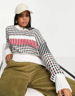 Urban Revivo Pattern Knitted Jumper In Multi For Women White Print