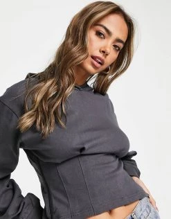 Urban Revivo Waisted Hoodie In Grey For Women -Urban Revivo Sales unnamed file 1162