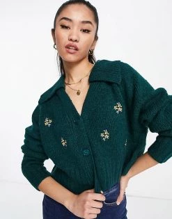 Urban Revivo Embroidered Cardigan With Collar In Green For Women -Urban Revivo Sales unnamed file 1165