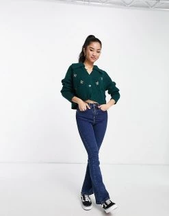 Urban Revivo Embroidered Cardigan With Collar In Green For Women -Urban Revivo Sales unnamed file 1166