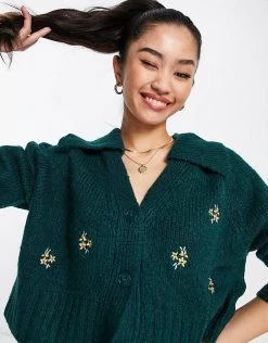 Urban Revivo Embroidered Cardigan With Collar In Green For Women -Urban Revivo Sales unnamed file 1167