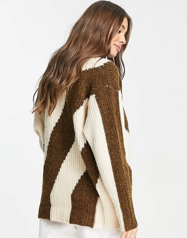 Urban Revivo Oversized Cardgian In Stripe Print For Women Khaki 4 Urban Revivo Oversized Cardgian In Stripe Print For Women Khaki - Image 2