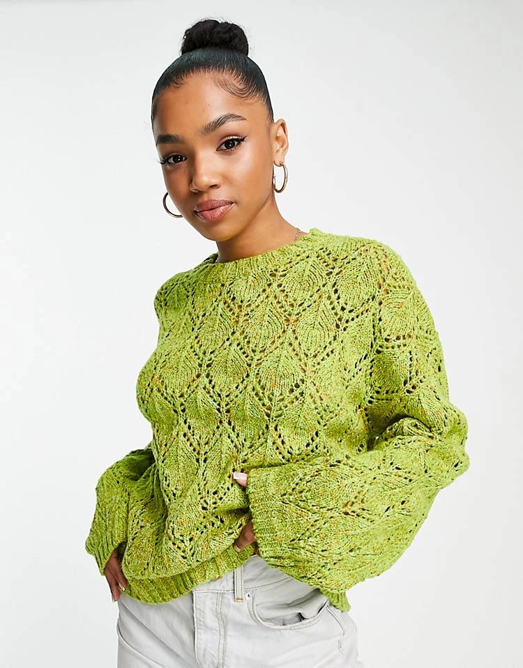 Urban Revivo Pointelle Knitted Jumper In Green For Women 6 Urban Revivo Pointelle Knitted Jumper In Green For Women - Image 4