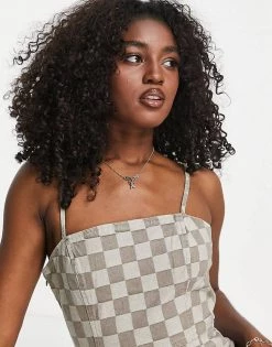 Urban Revivo Denim Checked Mini Dress In Beige For Women -Urban Revivo Sales unnamed file 127