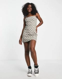 Urban Revivo Denim Checked Mini Dress In Beige For Women -Urban Revivo Sales unnamed file 128