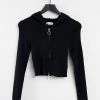 Urban Revivo Zip Front Hoodie In Black For Women