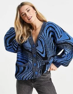 Urban Revivo Oversized Cardigan In Blue For Women