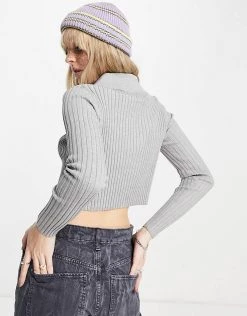 Urban Revivo Zip Front Knitted Jumper In Grey For Women -Urban Revivo Sales unnamed file 1376