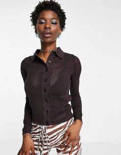 Urban Revivo Knitted Cardigan With Collar In Brown For Women -Urban Revivo Sales unnamed file 1415