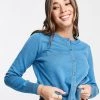 Urban Revivo Round Neck Cardigan In Blue For Women Indigo