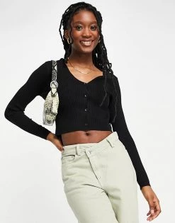 Urban Revivo V Neck Cropped Ribbed Cardigan In Black For Women -Urban Revivo Sales unnamed file 1440