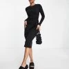 Urban Revivo Long Sleeve Midi Dress In Black For Women