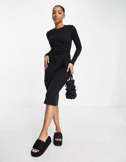 Urban Revivo Long Sleeve Midi Dress In Black For Women