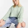 Urban Revivo Cropped Knitted Jumper In Green For Women