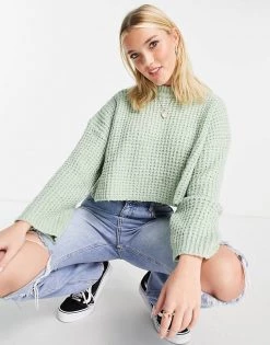Urban Revivo Cropped Knitted Jumper In Green For Women -Urban Revivo Sales unnamed file 1457