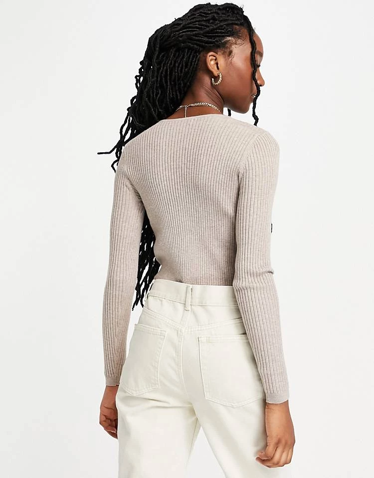 Urban Revivo V Neck Cropped Ribbed Cardigan In Taupe For Women Khaki 4 Urban Revivo V Neck Cropped Ribbed Cardigan In Taupe For Women Khaki - Image 2