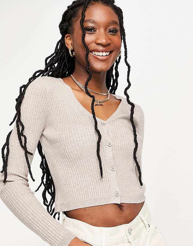 Urban Revivo V Neck Cropped Ribbed Cardigan In Taupe For Women Khaki 7 Urban Revivo V Neck Cropped Ribbed Cardigan In Taupe For Women Khaki - Image 5