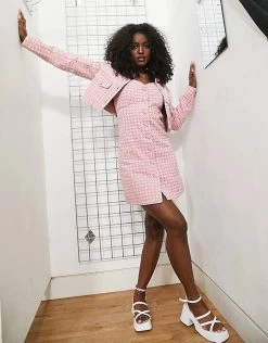 Urban Revivo Cropped Denim Jacket In Pink For Women