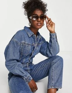 Urban Revivo Denim Jumpsuit In Blue For Women