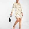 Urban Revivo Denim Mini Dress In Yellow Floral Print For Women