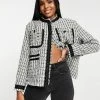 Urban Revivo Check Print Jacket In Black And White For Women White Checkered