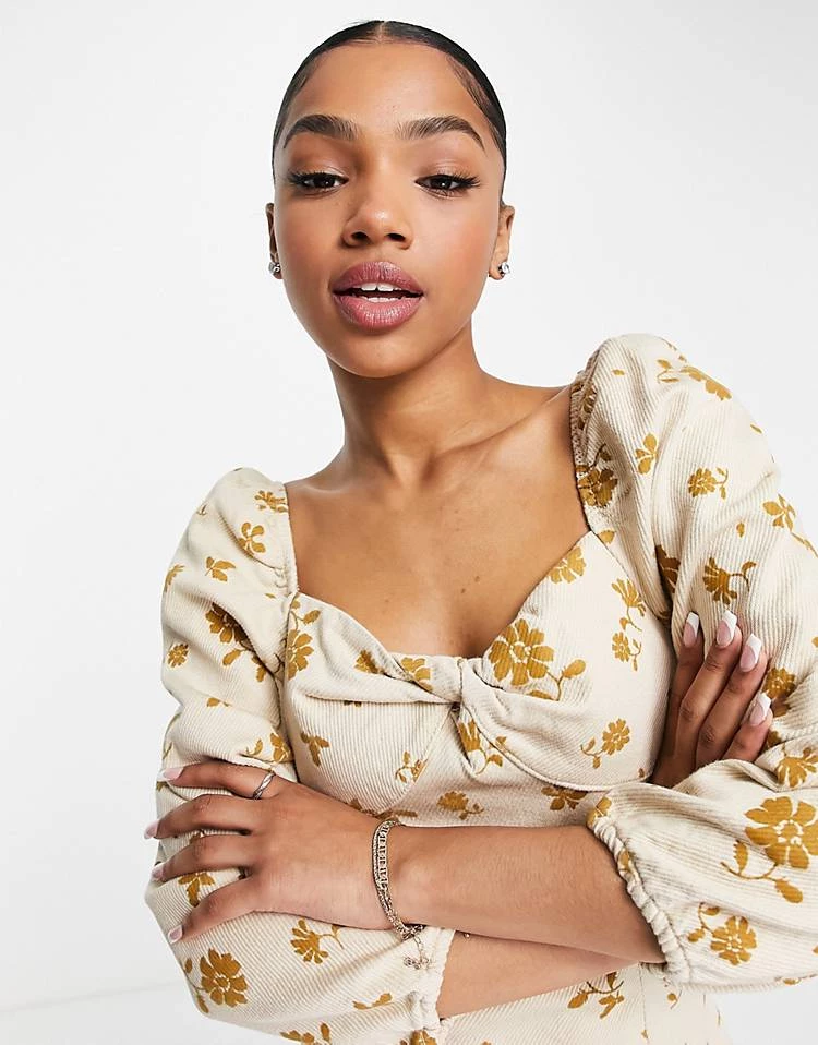 Urban Revivo Denim Mini Dress In Yellow Floral Print For Women 5 Urban Revivo Denim Mini Dress In Yellow Floral Print For Women - Image 3