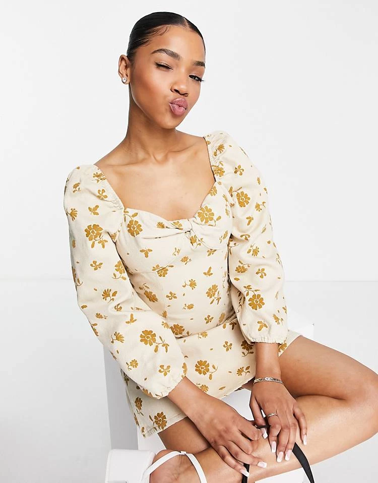 Urban Revivo Denim Mini Dress In Yellow Floral Print For Women 6 Urban Revivo Denim Mini Dress In Yellow Floral Print For Women - Image 4