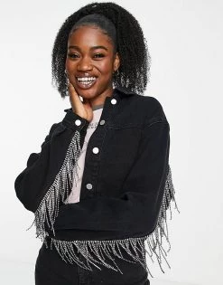 Urban Revivo Denim Jacket With Fringe Detail In Charcoal Grey For Women -Urban Revivo Sales unnamed file 1536