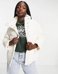 Urban Revivo Cord Padded Short Jacket In White For Women