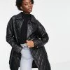 Urban Revivo Faux Leather Quilted Coat With Belt In Black For Women -Urban Revivo Sales unnamed file 1573