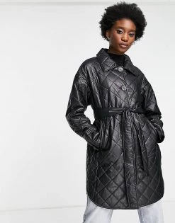 Urban Revivo Faux Leather Quilted Coat With Belt In Black For Women -Urban Revivo Sales unnamed file 1576