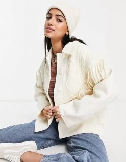 Urban Revivo Fringe Detail Jacket In Off White For Women Pink