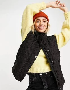 Urban Revivo Woven Detail Gilet In Black For Women