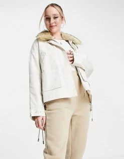 Urban Revivo Parka Jacket With Faux Fur Collar In Off White For Women -Urban Revivo Sales unnamed file 1646
