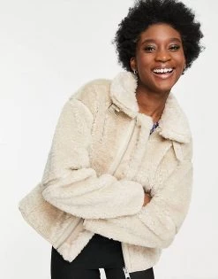 Urban Revivo Shearling Jacket In Cream For Women