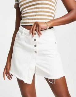 Urban Revivo Asymmetric Detail Denim Shorts In White For Women