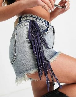 Urban Revivo Fringe Detail Denim Shorts In Blue For Women -Urban Revivo Sales unnamed file 1680