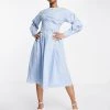 Urban Revivo Gathered Detail Midi Smock Dress In Light Blue For Women -Urban Revivo Sales unnamed file 170