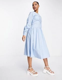 Urban Revivo Gathered Detail Midi Smock Dress In Light Blue For Women -Urban Revivo Sales unnamed file 172