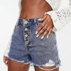 Urban Revivo Raw Hem Shorts With Button Front In Blue For Women 2 Urban Revivo Raw Hem Shorts With Button Front In Blue For Women -Urban Revivo Sales unnamed file 1728