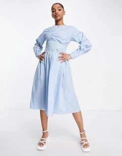 Urban Revivo Gathered Detail Midi Smock Dress In Light Blue For Women -Urban Revivo Sales unnamed file 174
