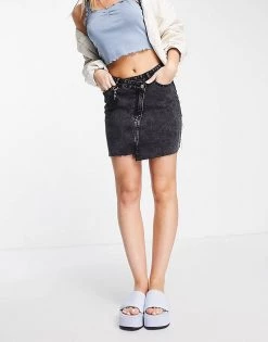 Urban Revivo Assymetric Denim Mini Skirt In Black For Women -Urban Revivo Sales unnamed file 1795