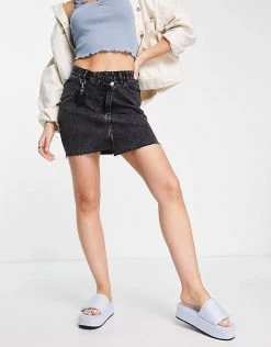 Urban Revivo Assymetric Denim Mini Skirt In Black For Women -Urban Revivo Sales unnamed file 1796