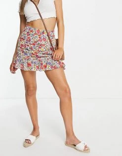 Urban Revivo Co-ord Peplum Hem Skirt In Red Floral Print For Women